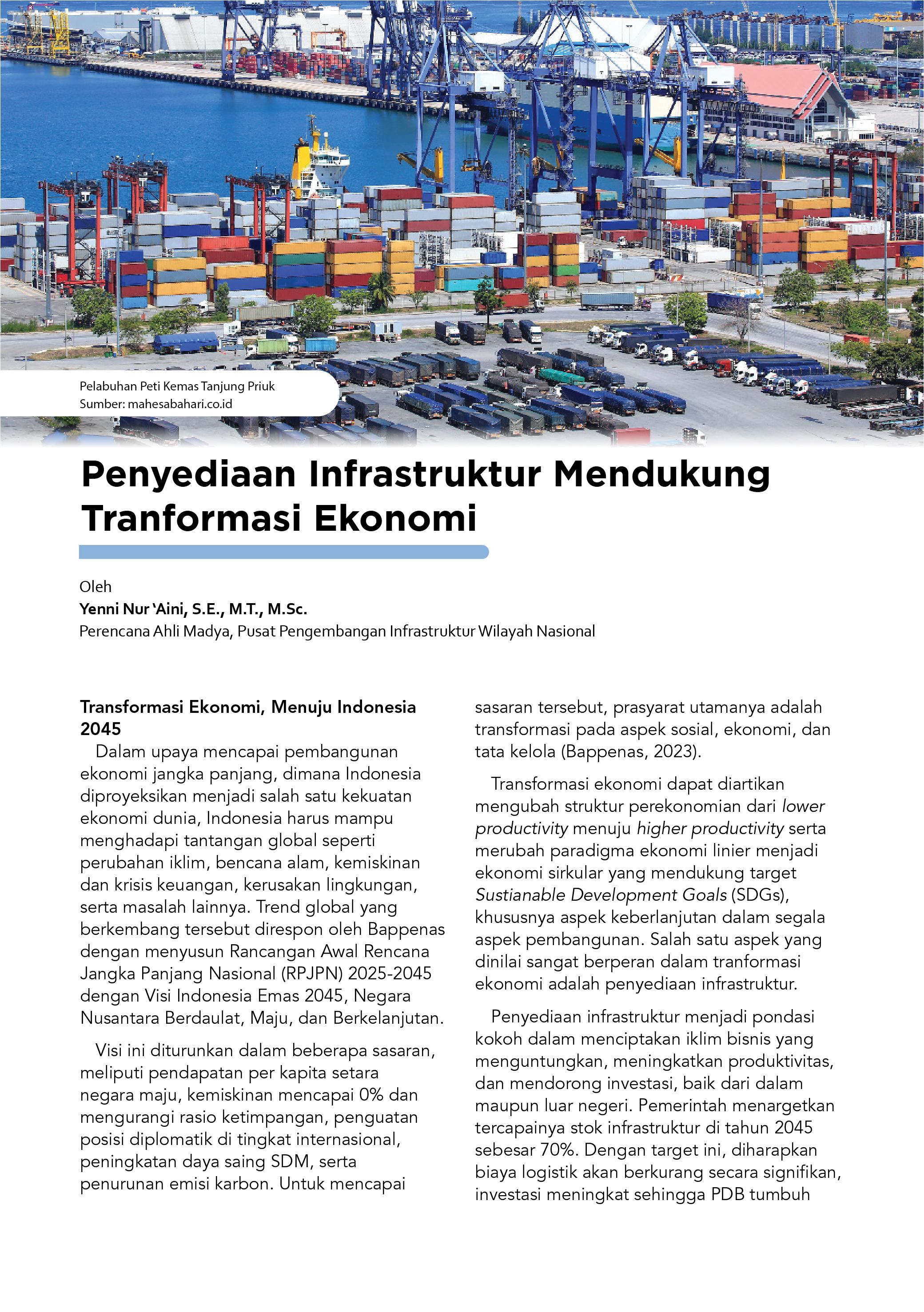 Penyediaan Infrastruktur Mendukung Transformasi Ekonomi