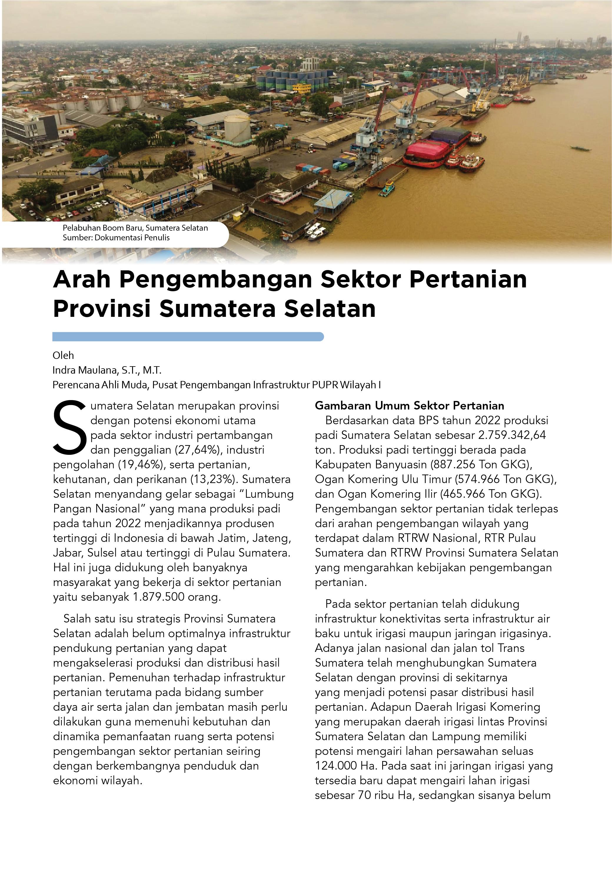 Arah Pengembangan Sektor Pertanian Provinsi Sumatera Selatan