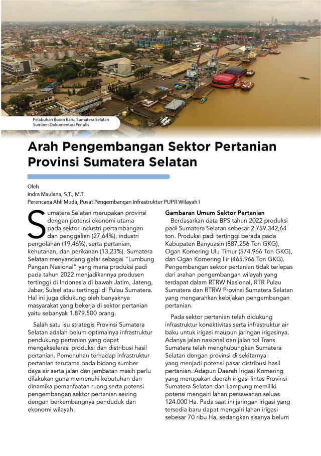 Arah Pengembangan Sektor Pertanian Provinsi Sumatera Selatan