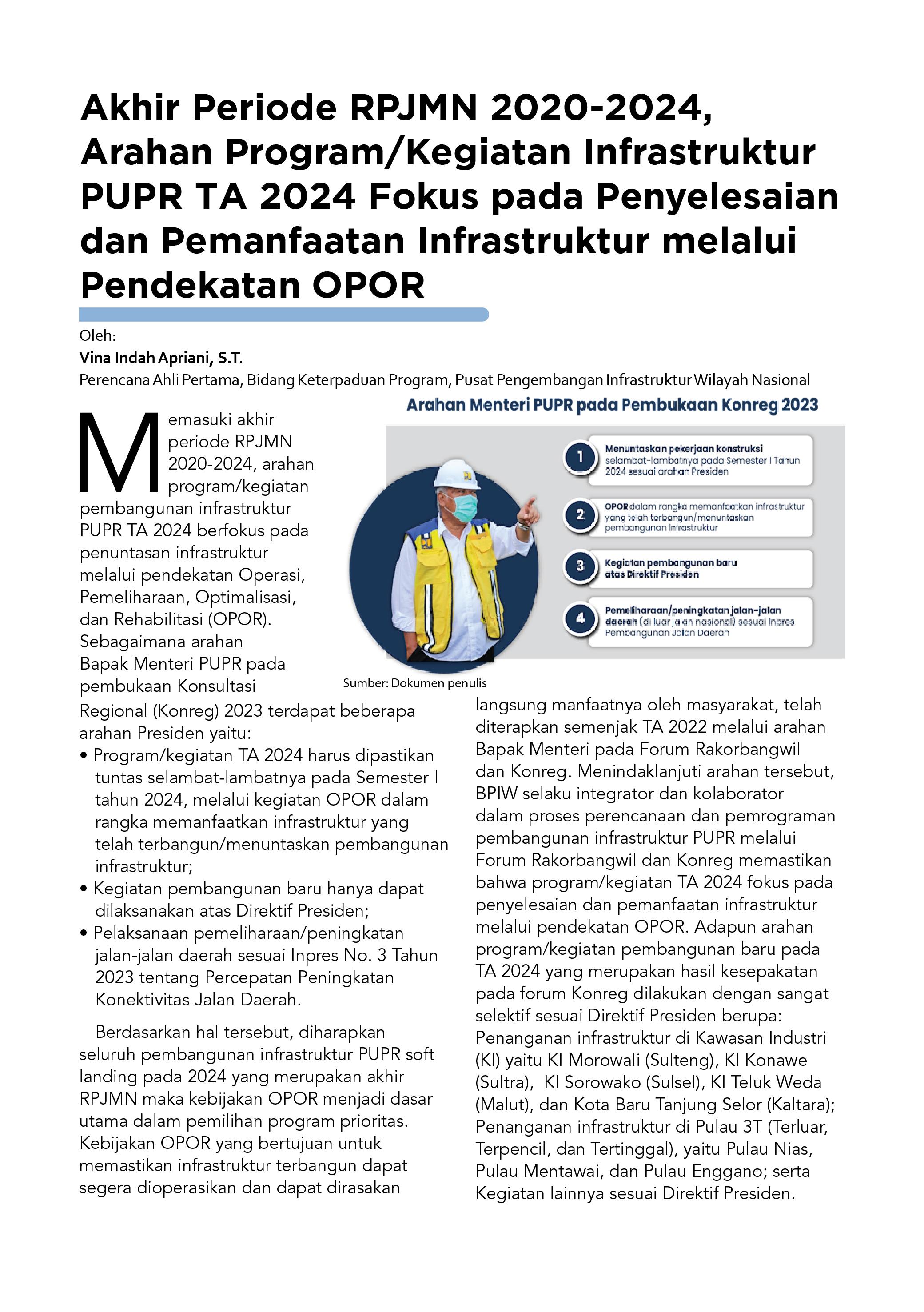 Akhir Periode RPJMN 2020-2024, Arahan Program/Kegiatan Infrastruktur PUPR TA 2024