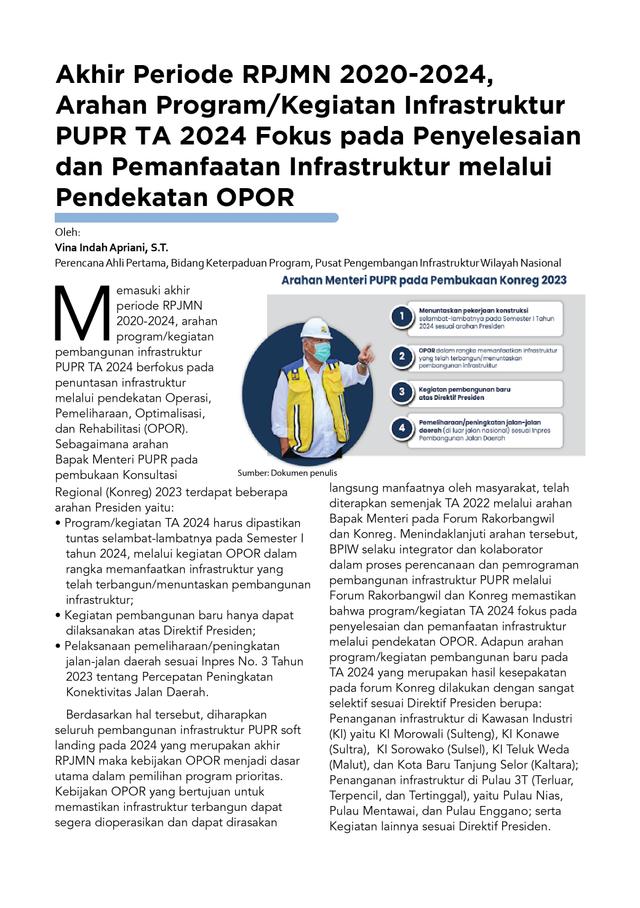 Akhir Periode RPJMN 2020-2024, Arahan Program/Kegiatan Infrastruktur PUPR TA 2024