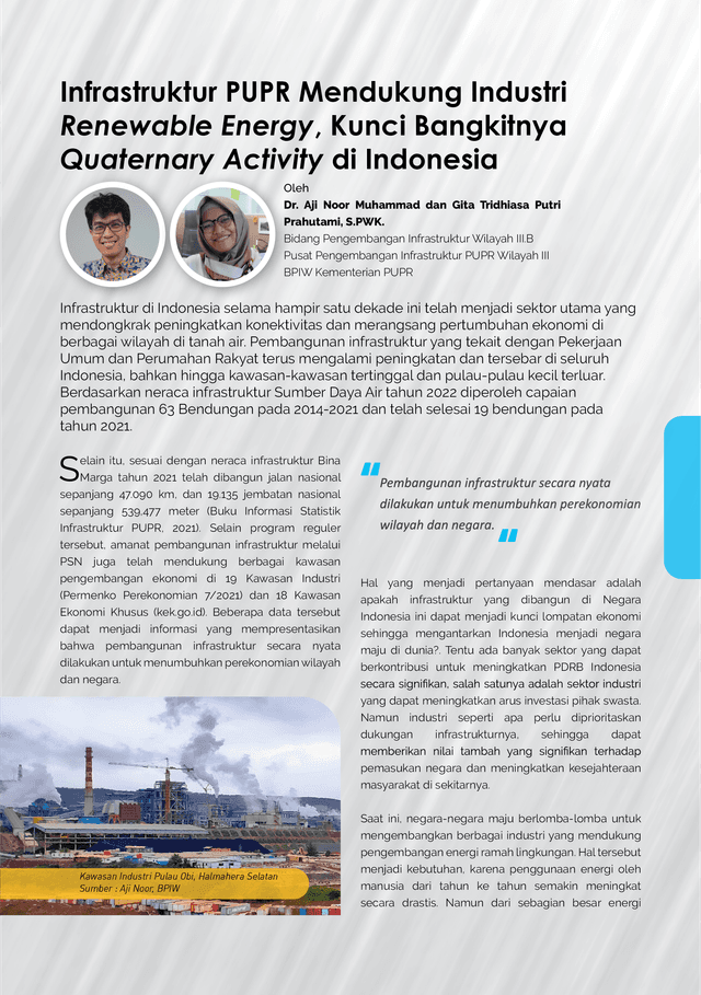 Infrastruktur PUPR mendukung Industri Renewable Energy, Kunci Bangkitnya Quaternary Activity di Indonesia