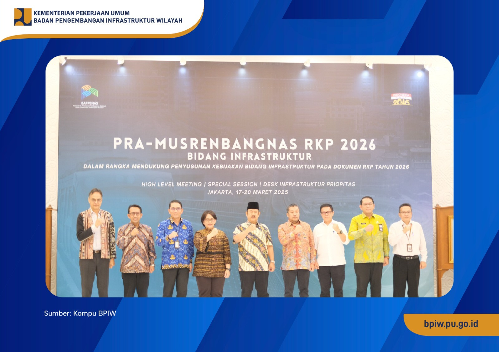 Kepala BPIW Sampaikan Rencana Pengembangan Infrastruktur Prioritas pada High Level Meeting Pra-Musrenbangnas RKP 2026